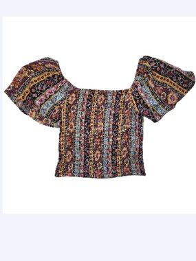 Live to Be Spoiled Cropped Patterned Floral BoHo Blouse Size Small